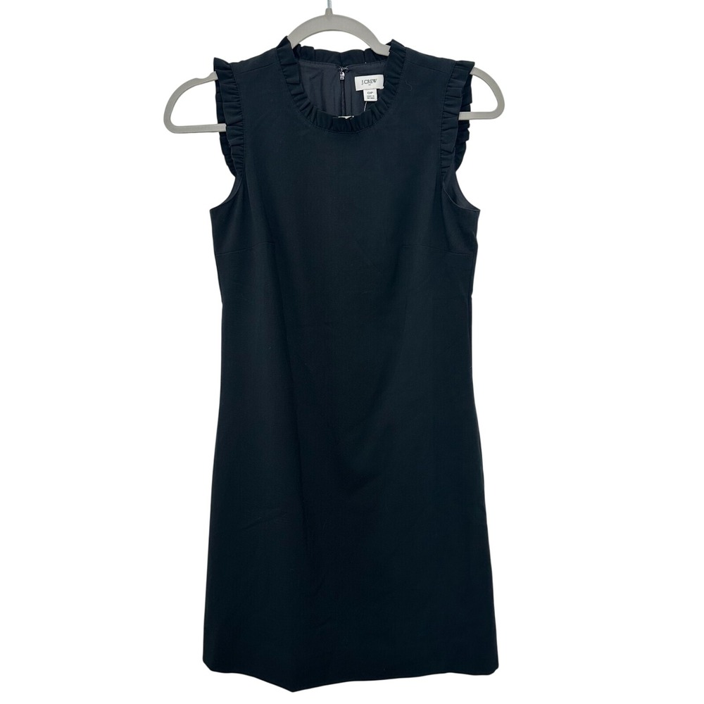 J. Crew Factory Mini Dress Ruffle Neck‎ Black Suiting Career Office Feminine OP